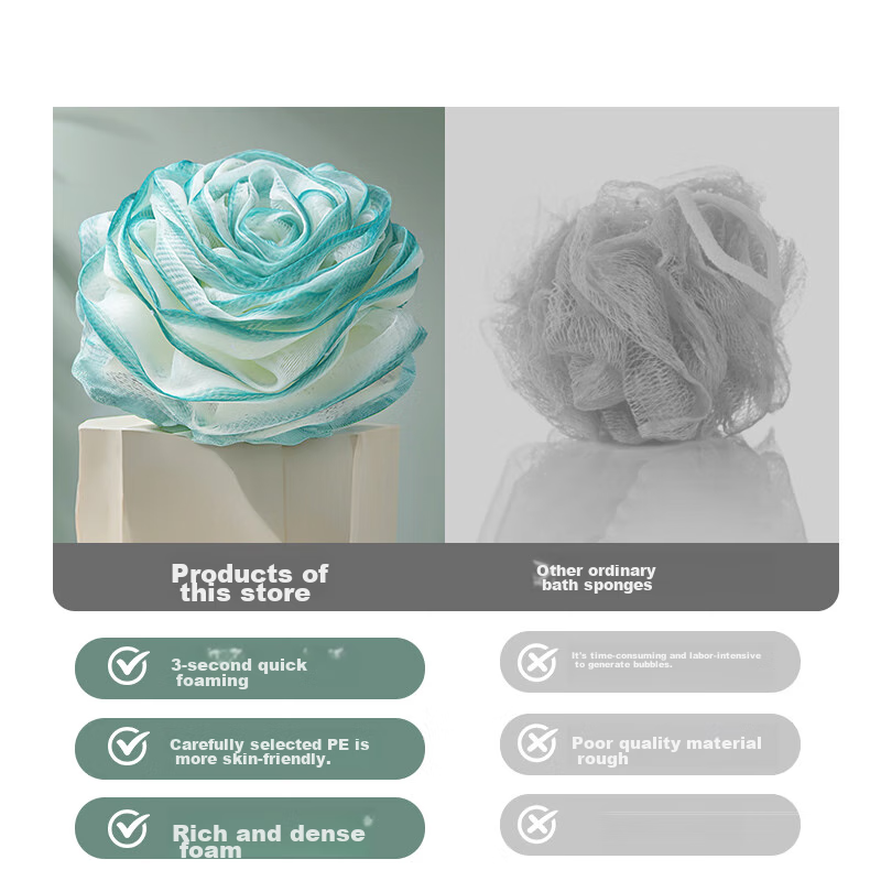 Chuangyilaojiang Rose Bath Sponge, Non-Spill Shower Flower, Thick Large-Sized Lathering Bath Towel, Super Soft Bathing Tool for Men And Wome