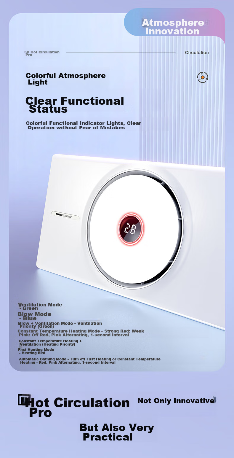 NVC Intelligent Bathroom Heater with 3D Hot Air Circulation, Exhaust Fan, And Integrated Lighting for Ceiling-Mounted Warm Air Blower 300Y 16