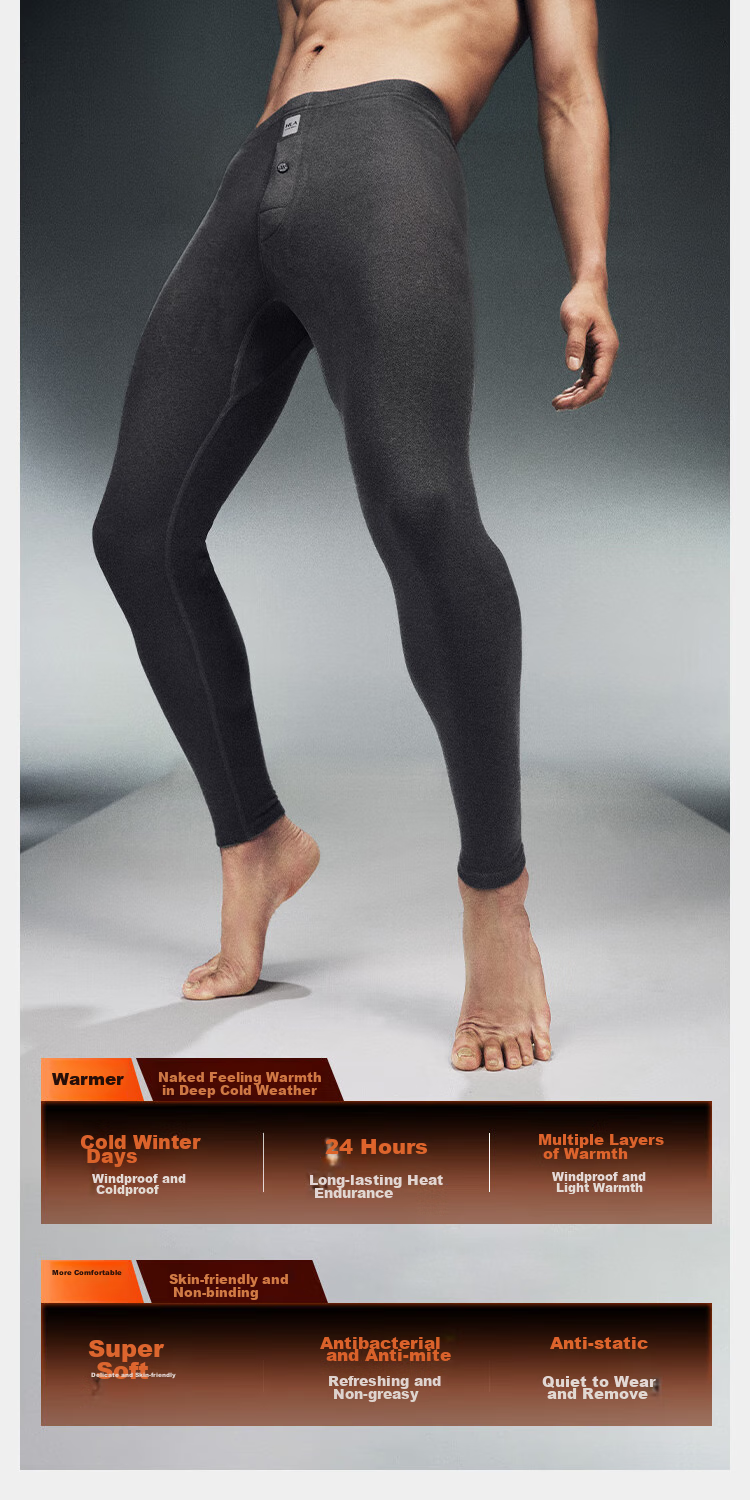 HLA Men's Thermal Underwear, Autumn And Winter Double-Sided Brushed Fleece, 280g 7A Antibacterial Anti-Mite Anti-Static Thin Long Johns, Single Pants for Lining 4