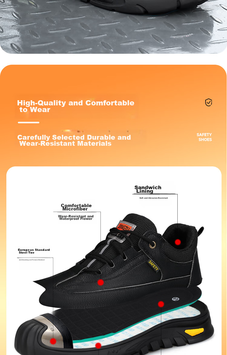 Jingtu Safety Shoes for Men, Self-Operated, Summer Breathable, Steel Toe Cap, Puncture-Resistant, Waterproof Work Boots 0253-J Size 43 3