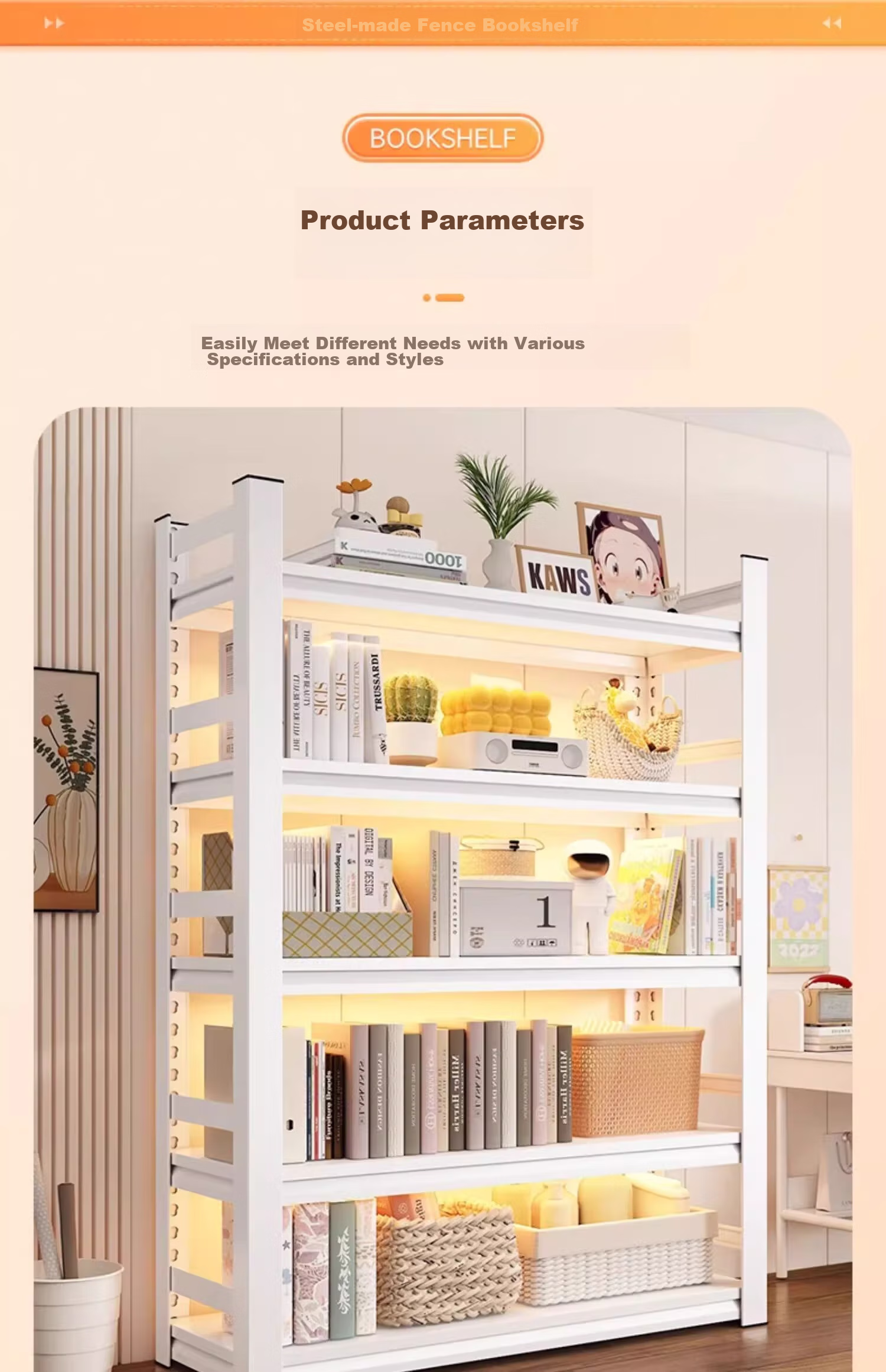 Moxiao Steel Bookshelf, Multi-Tier Floor-Standing Bookcase for Home, Student Living Room Storage, Book Rack, White, 60*30*160 17