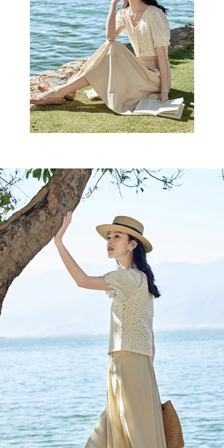 INMAN Summer Casual High-Waisted A-Line Skirt for Women, Elastic Waist, Loose Fit, Slimming, Mid-Length Skirt, Dark Khaki, Size S 14
