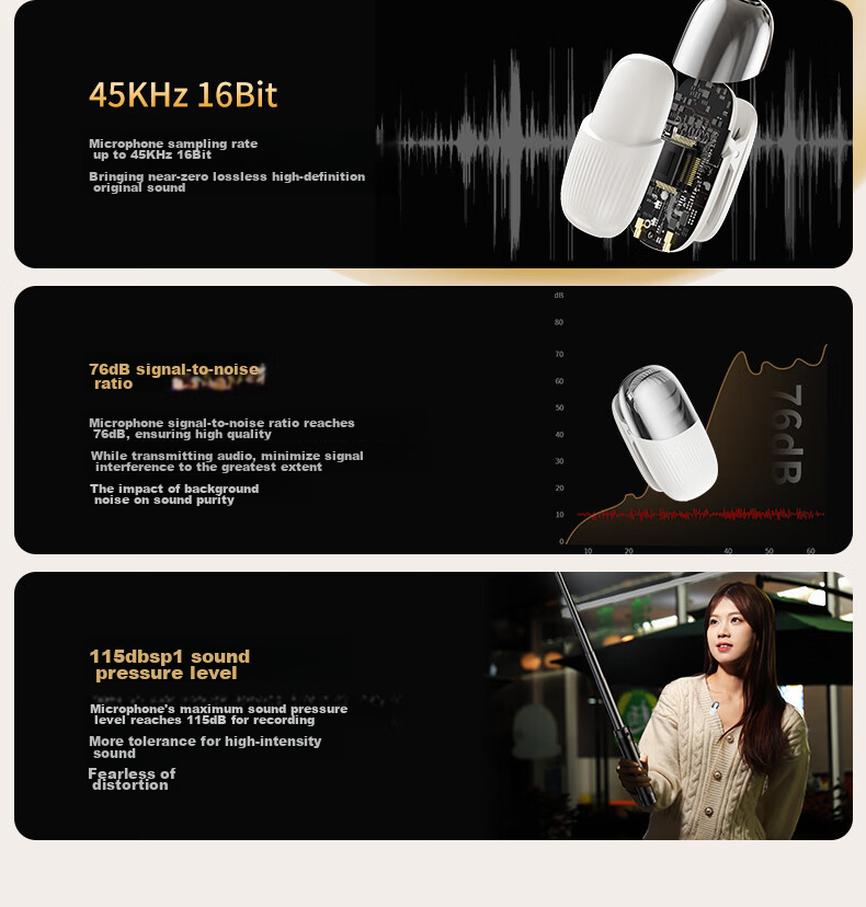 CRENOV [Immersive Audio Recording] Wireless Lavalier Microphone Audio Pickup for Live Streaming, Recording Equipment for Mobile Phones, Computers, Cameras, TikTok, Outdoor Short Videos, Professional Noise Reduction, Dual-Channel 6