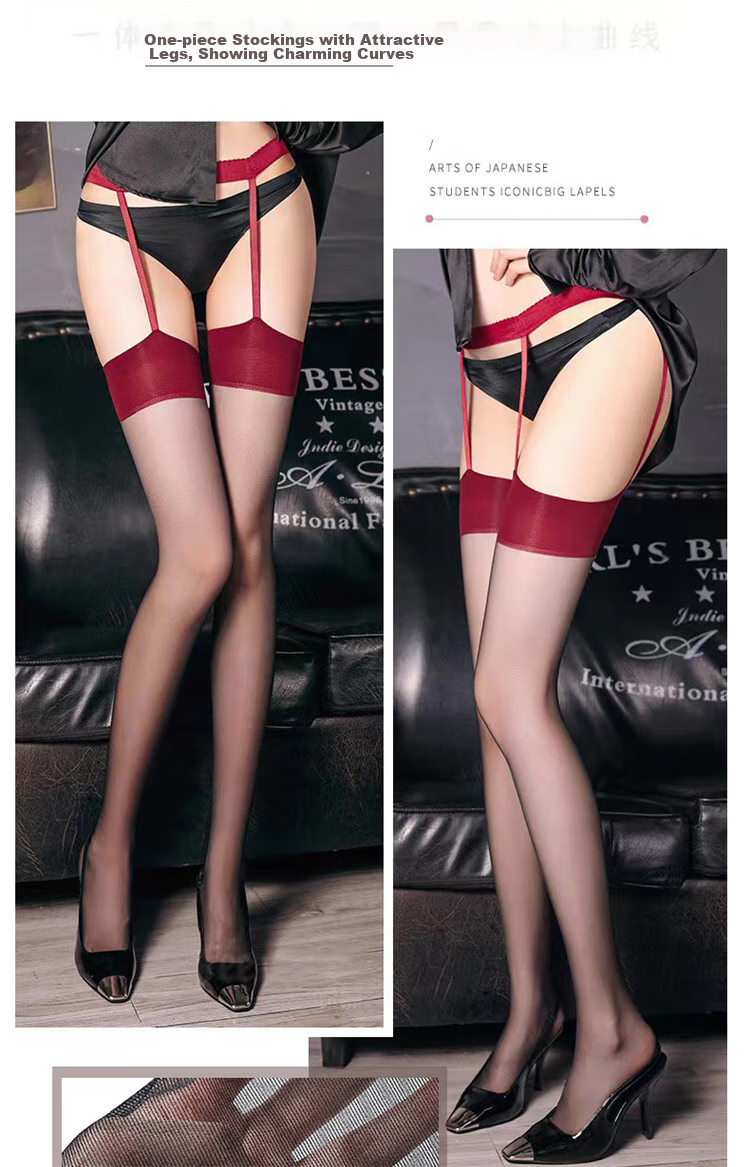 LangSha Sexy Black Thigh-High Stockings for Women, Elegant Over-Knee Socks, Leg-Flattering Internet Celebrity Black Silk Stockings with Black Straps 13