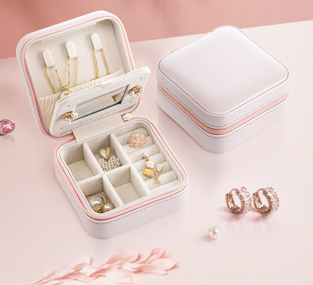 VLANDO Portable Travel Jewelry Box, Compact Storage Case for Women's Accessories, Dustproof Birthday Gift for Girlfriend [Without Mirror] 2