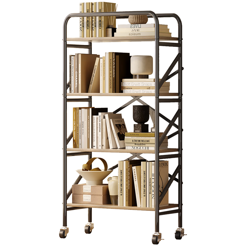 Yicainianhua Mobile Bookshelf, Floor-Standing Chinese-Style Metal And Wood Storage Rack, Printer Stand, Storage Shelf 4386 - with Mobile Wheels