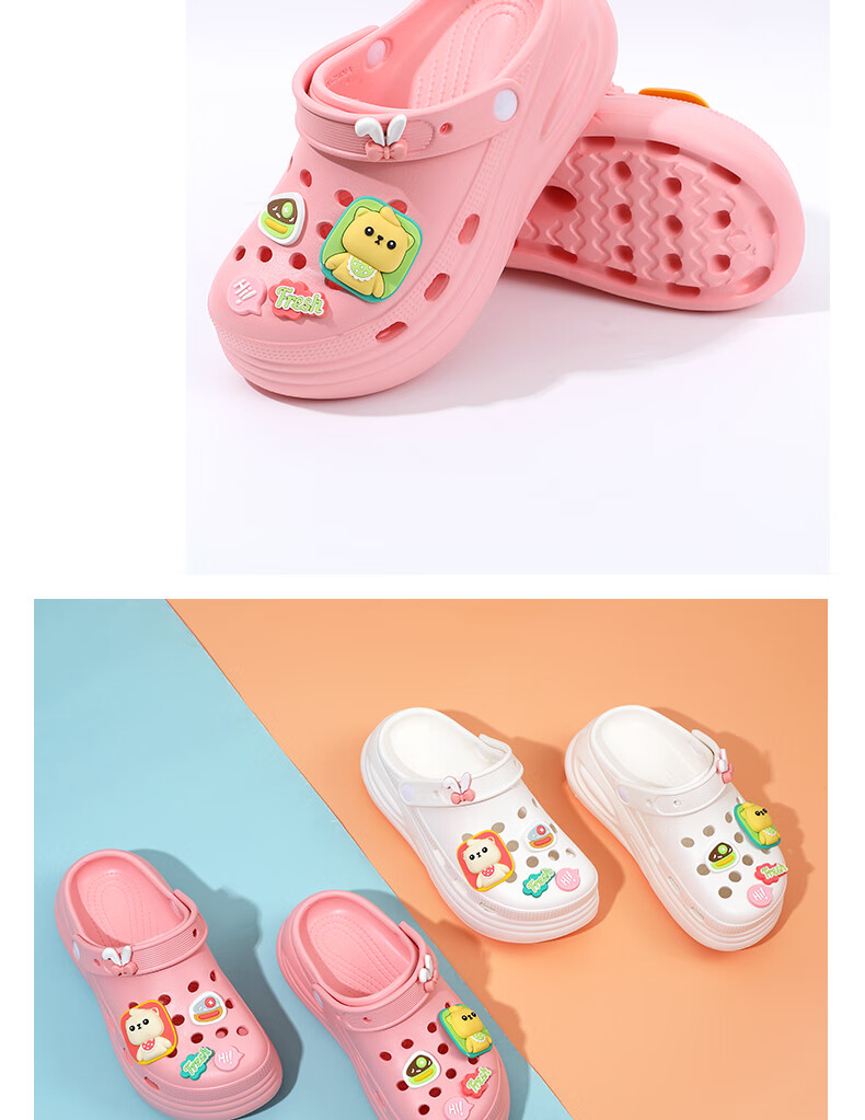 Grace Summer Thick-Soled Closed-Toe Heightening 5CM Perforated Shoes for Women, Cute Outdoor Slippers, Breathable Sandals, Pink, Size 39/40 11
