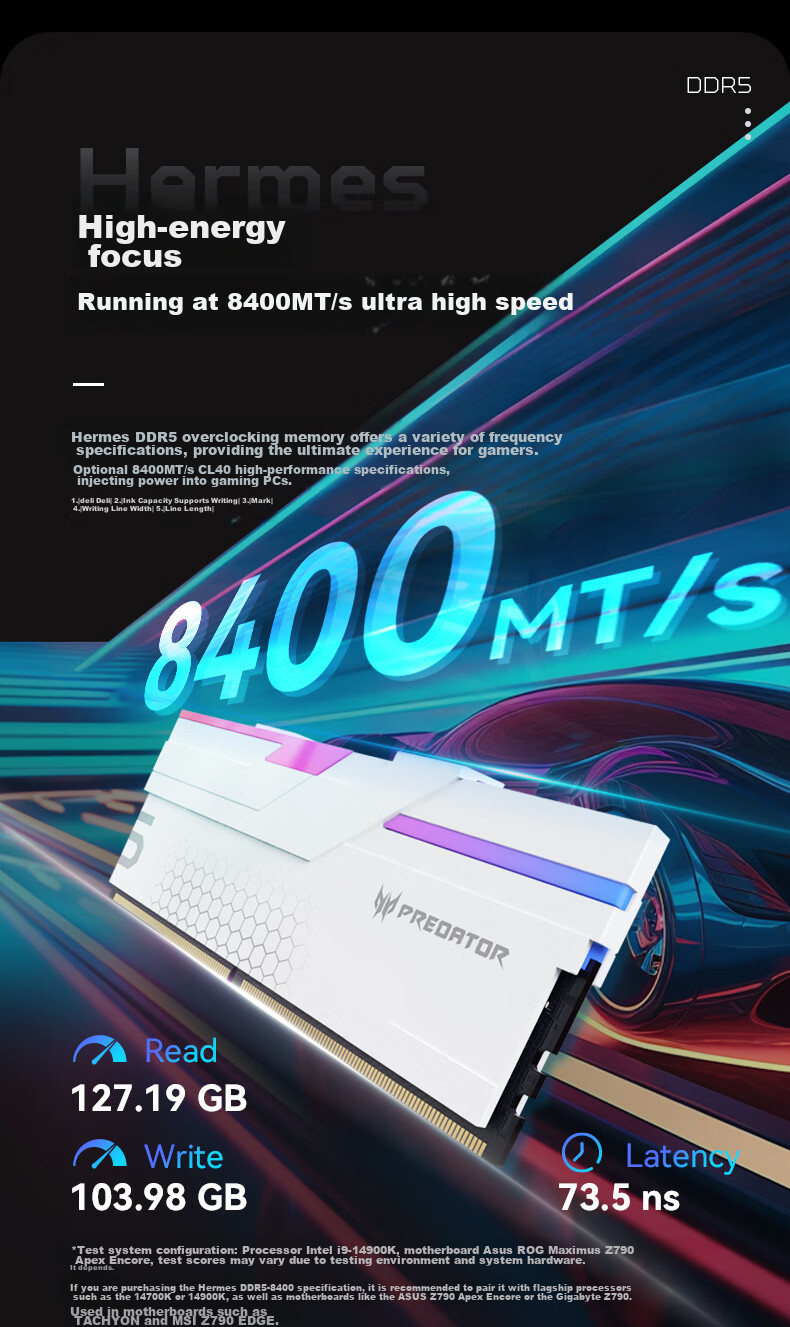 PREDATOR 48GB (24GB×2) Kit, DDR5 6000MHz, Desktop Memory Module, Hermes Ice Blade Series, RGB Light Bar (C28), White, AI Computer Accessory 10