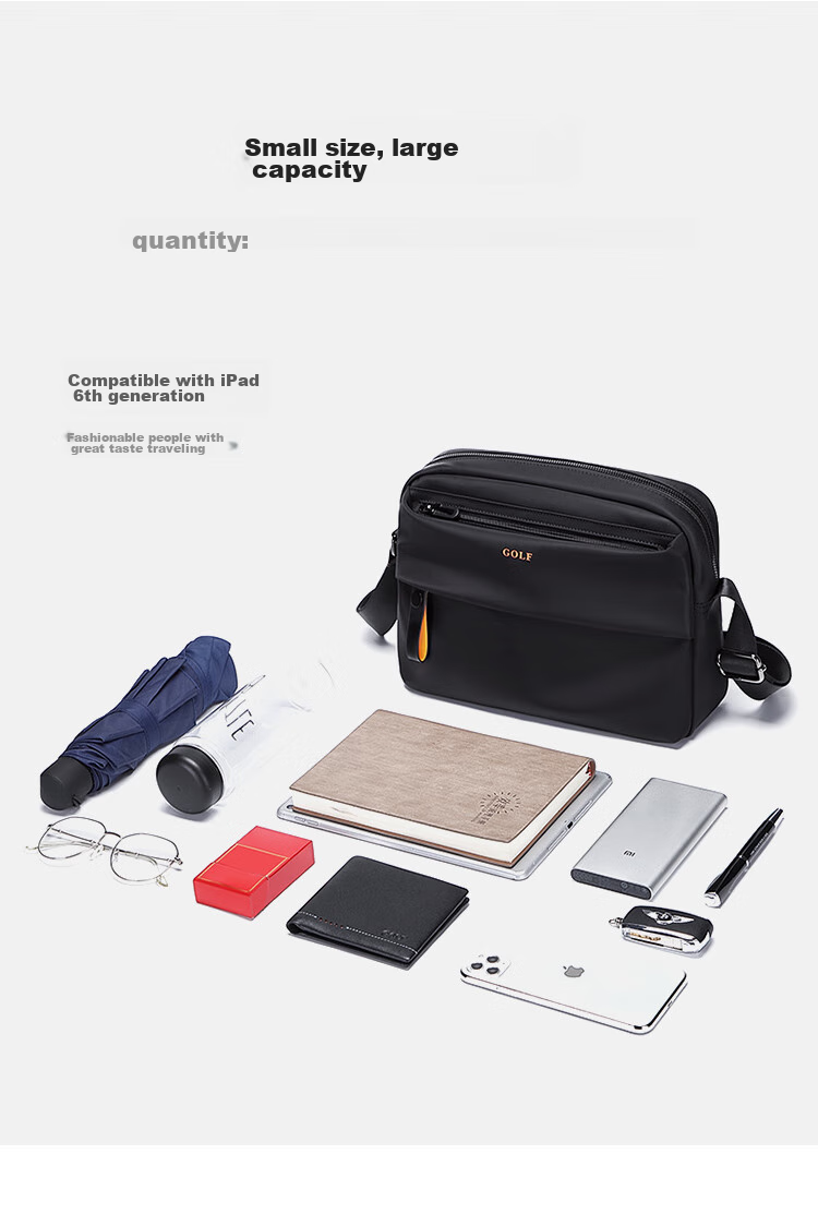 GOLF Shoulder Bag for Men, Crossbody Bag with Multiple Compartments, Can Hold IPad, Business Casual Water-Resistant Lightweight Fashionable Sports Messenger Bag 8