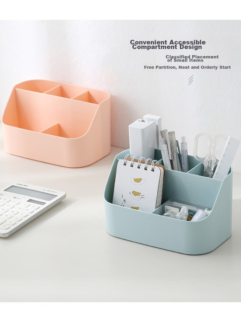 Jindeli 5-Compartment Pen Holder Storage Box, Multifunctional High-Quality Children's School Supplies Desk Organizer, Dorm Office Supplies Pen Container Sorting Storage Box, White SN133 4