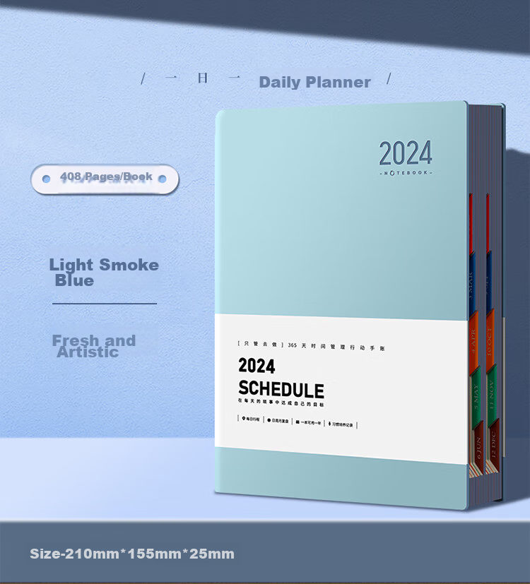 Ujia 202 Daily Planner, Work Schedule Efficiency Manual, Skin-Friendly Business Notebook, Time Management And Goal Planning, Office Journal, Customizable, Gray-Blue 7 24