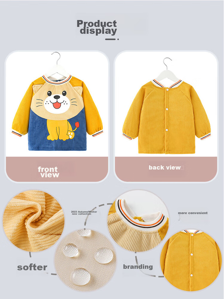 9I9 Baby Eating Smock, Waterproof Outer Wear, Long-Sleeve Kindergarten Painting Clothes, Children's Reverse-Wear Splash-Proof Lion A127 9