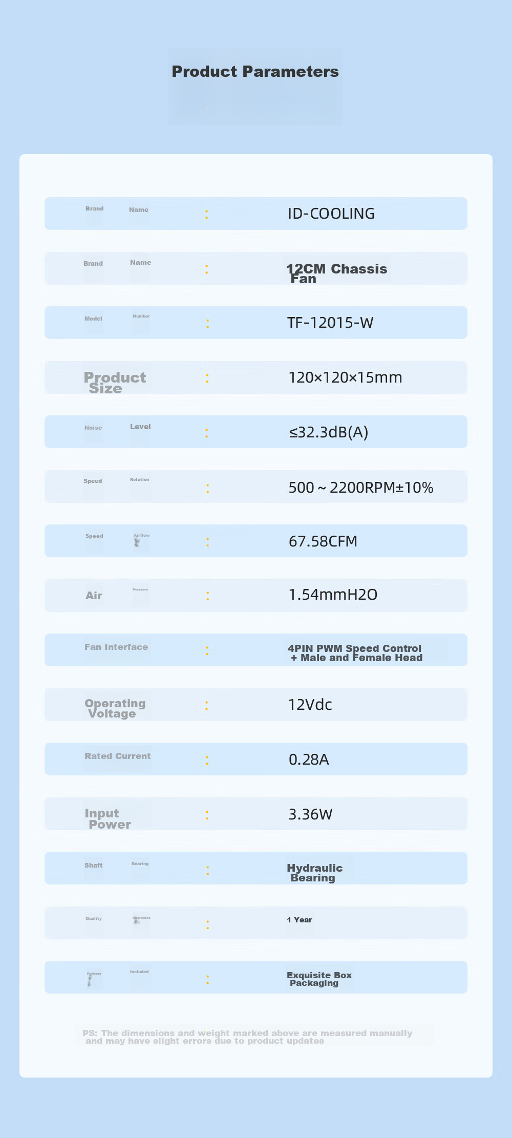 ID-COOLING 12CM Thin Fan, 12015 Non-Luminous Case Fan in White, Ultra-Thin 15mm Specification, Suitable for ITX Bottom-Mounted Computer Cooler Modification, TF-12015 8