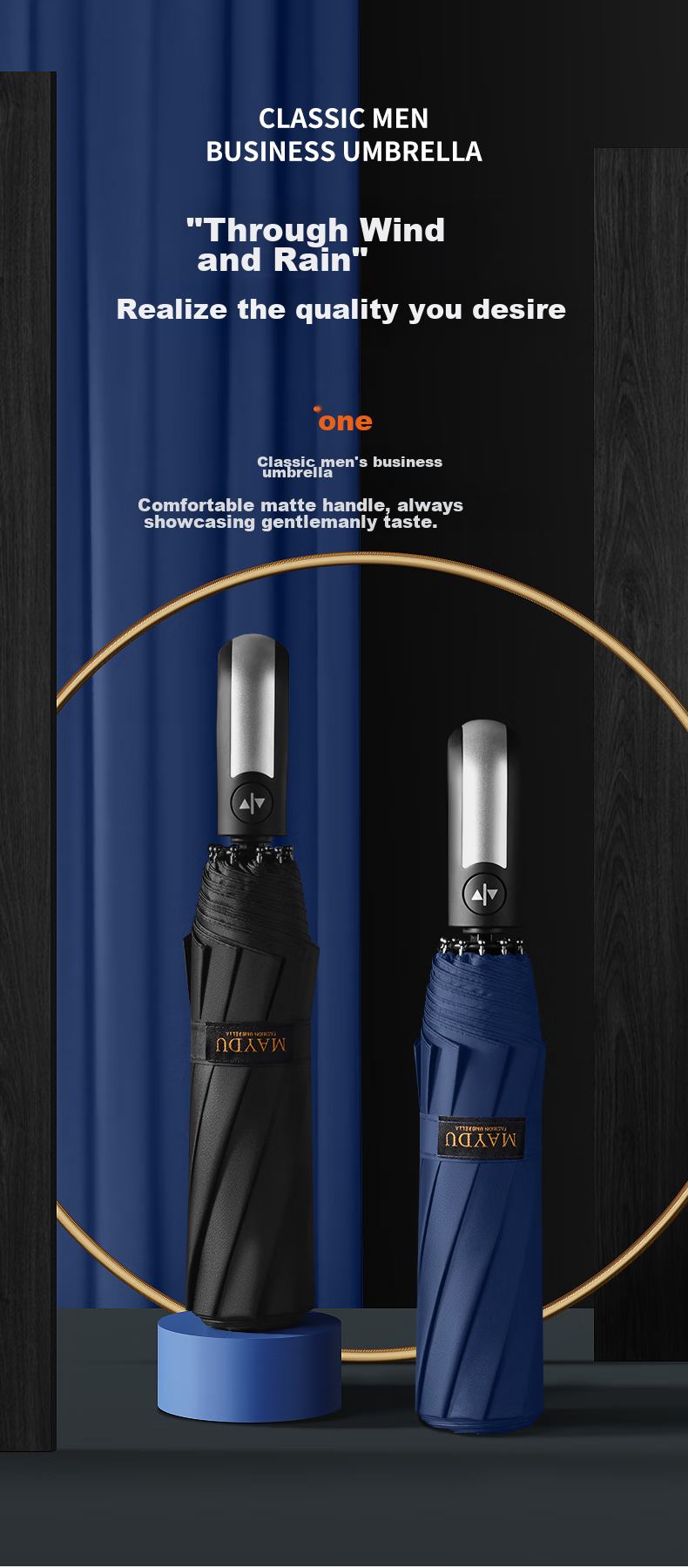 MAYDU Umbrella, Fully Automatic, Large Size, Reinforced, Thickened, Sturdy, Windproof, 10 Ribs, Tri-Fold, M3219 Black 1