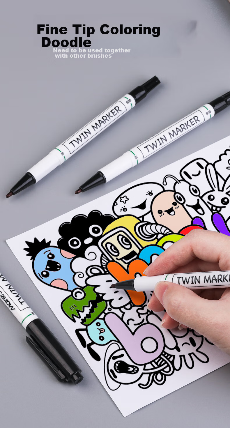Marie's Double-Ended Marker Set of Ten, Art Student-Specific Black Outline Pens, Waterproof And Oil-Resistant, Quick-Drying Fine Tip Drawing Markers C7816 3