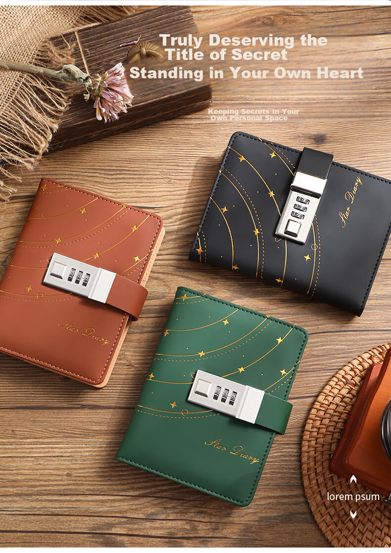 Longe Password Lock Notebook, B6 Small Size Password Book with Lock, Diary That Can Be Carried Anywhere, Lockable Journal, High-Quality Thickened Notebook, Customizable 4