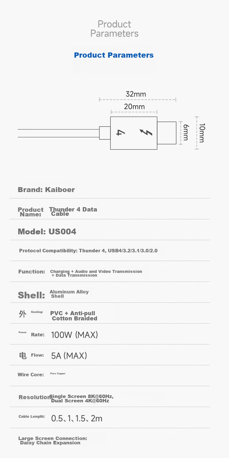 Kaiboer Thunderbolt 4 Data Cable, Type-C Full-Function Cable, 8K Screen Mirroring, 40G Transmission, PD Fast Charging, USB4 Thunderbolt 3 Certified, for Apple IPhone 16 And Monitor Connection, 0.5 Meters 19
