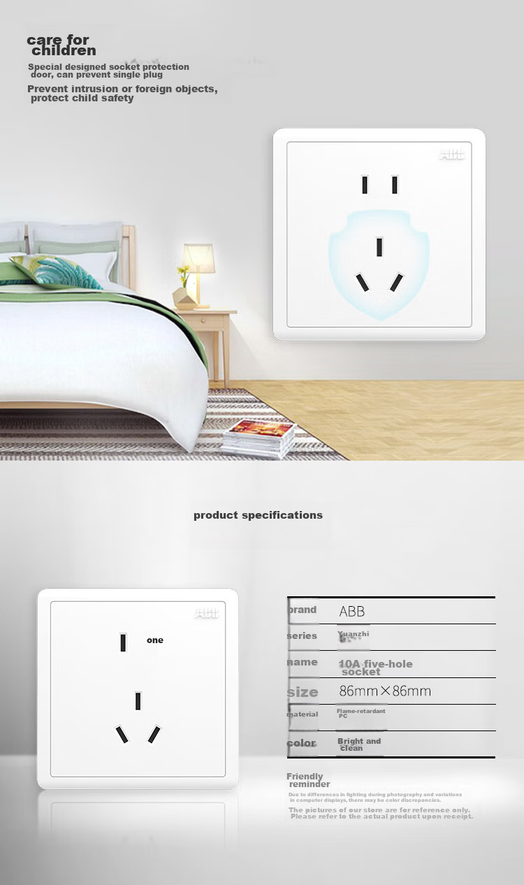 ABB Switch Panel, Yuanchi Series White 86-Type with Fluorescent Four-Gang Double Control Switch, AO108 9