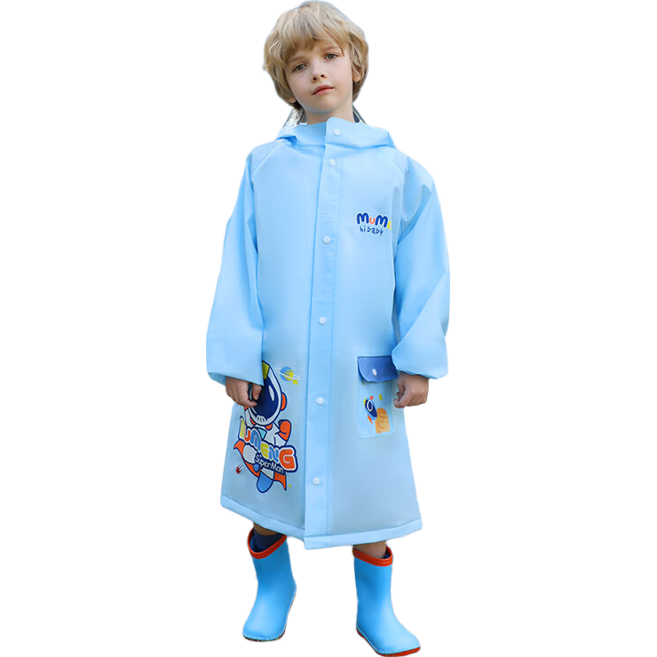 Moremerry Children's Raincoat for Boys And Girls, Full-Body Waterproof with Backpack Space, Elementary School Student Specialized Rain Poncho, Astronaut Design, 3XL Size