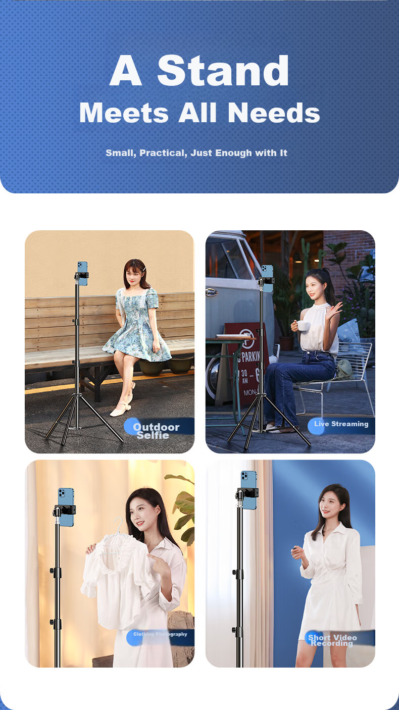 LINGCHEN Floor-Standing Phone Stand, Live Streaming Tripod for TikTok And Kuaishou Short Videos, Influencer Triangle Stand, Outdoor Portable Bracket, 2.1 Meters Foldable Storage 5