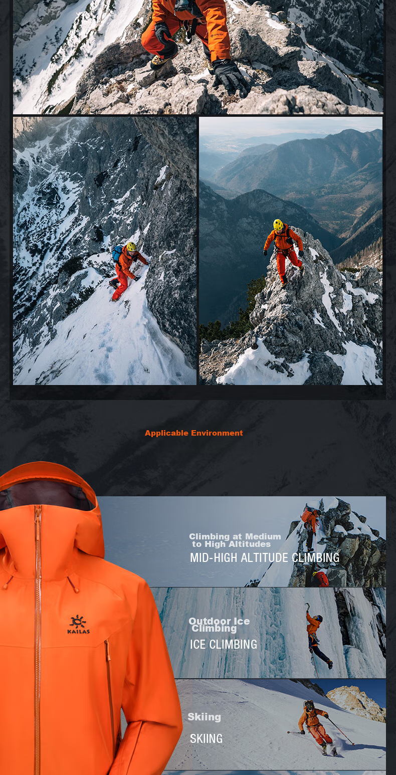 KAILAS Mont X All-Weather Hard Shell Jacket GTX Outdoor Windproof Waterproof Professional Mountaineering Jacket for Men and Women 14