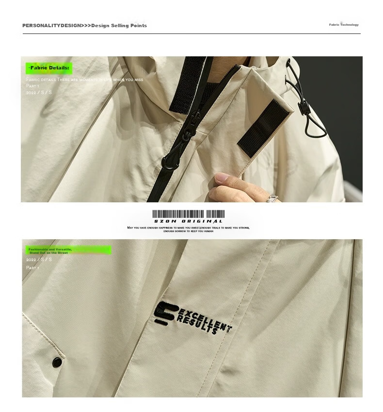 Dingfengbaoluo Men's Spring Outdoor Sports Hooded Jacket, Workwear with Large Pockets, YM9945, Light Khaki, Size L 2