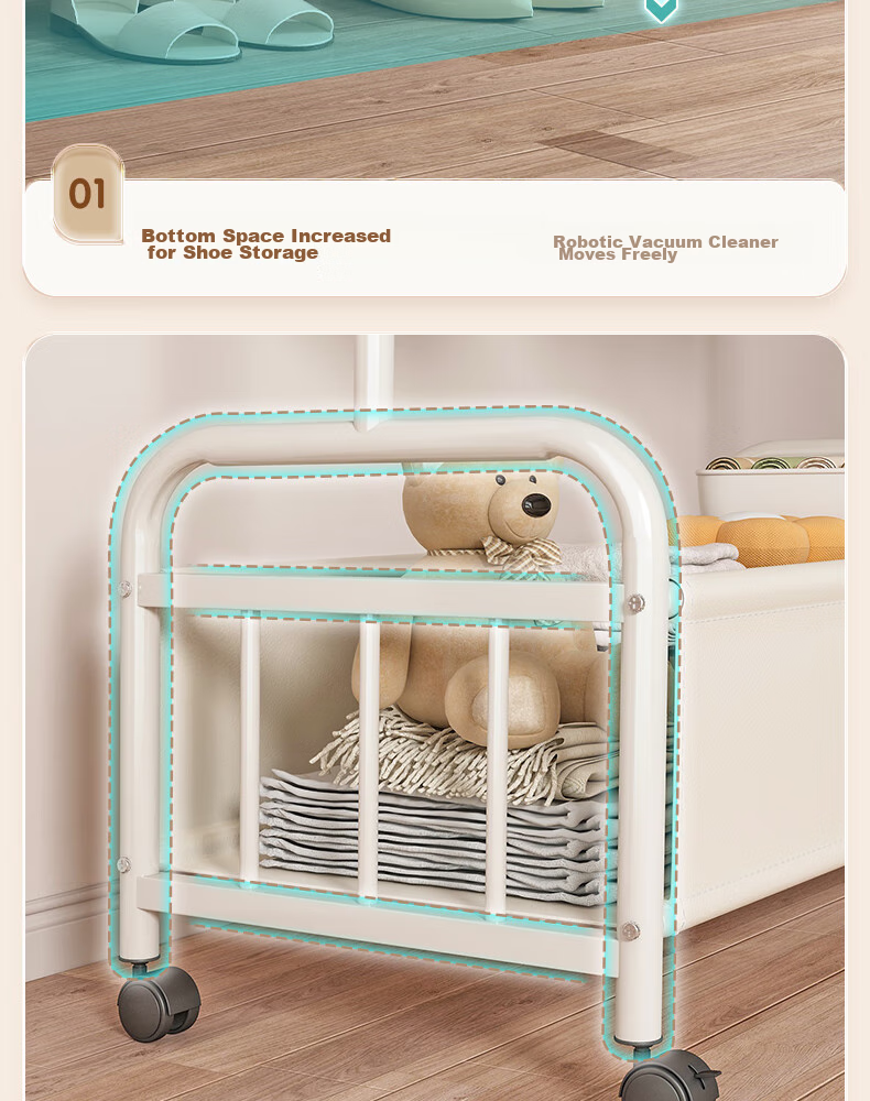 Milin Wheeled Coat Rack, Movable Bedroom Floor-Standing Modern Minimalist Home Storage Basket Coat Hanger, White Basket 60cm 17