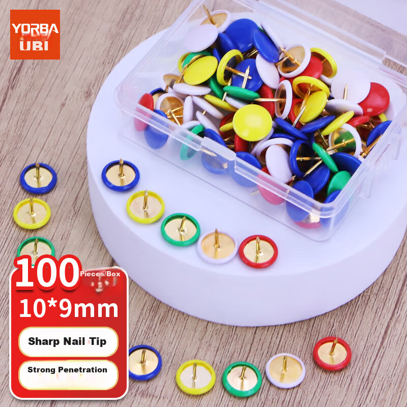 Youbili Colored Pushpins, Plastic-Coated Flat Head Pins, Round Head Pins, Creative Thumbtacks, Cork Board Photo Wall Decorations, Large Head Pins, 100 Pieces/box, 4358