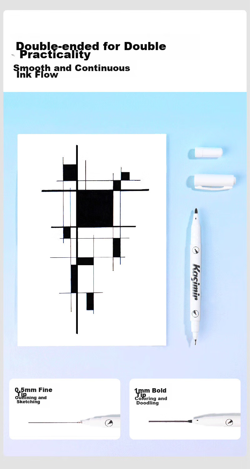 Kasimir Art-Specific Line Pen, Black, Dual-Tip Water-Based Pen for Primary School Students, Kindergarten Children, Outlining And Drawing, Chinese Painting Marker, Quick-Drying Outlining Pen, Thick And Thin Dual-Tip Marker Pe 3