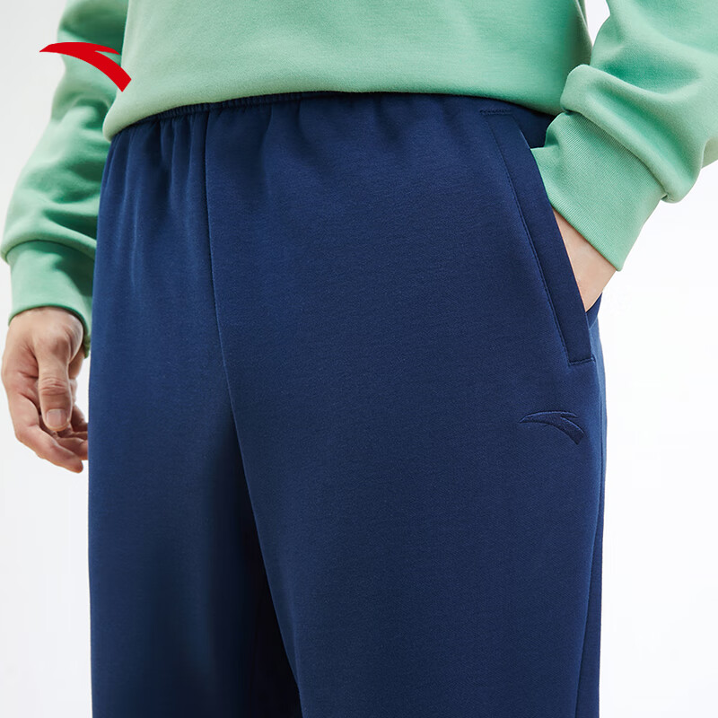Anta Fleece-Lined Men's Straight-Leg Sweatpants Knitted Outdoor Running Warm Casual Pants for Men 40