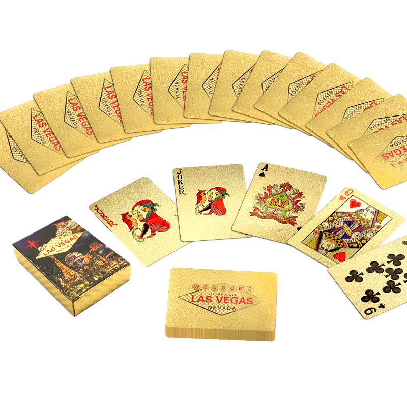 Wangjing Poker Las Vegas Plastic Playing Cards, Gold-Plated, Cool Texas Hold'em Poker, Card-Snapping Magic Poker, High-Quality Appearance
