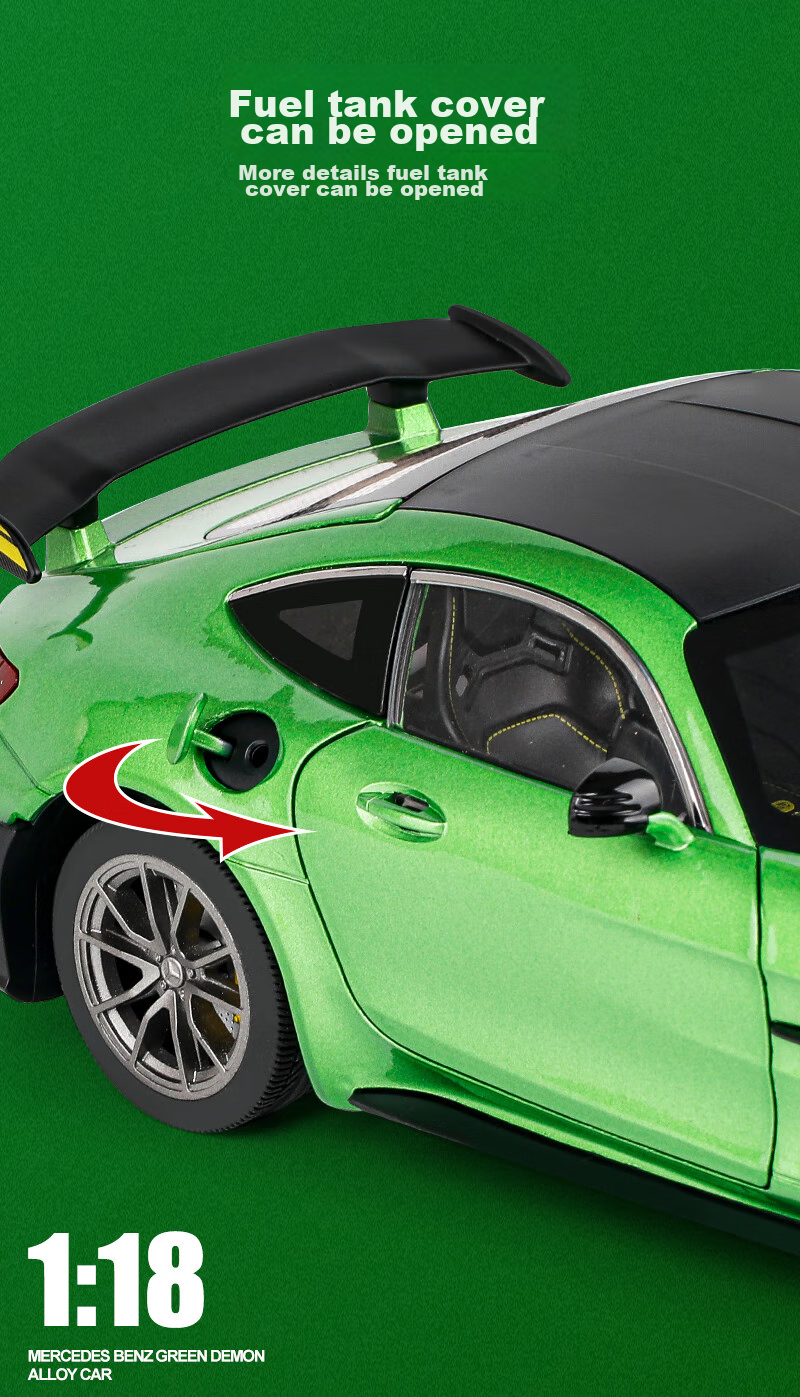 Heimanba 1:18 Mercedes-Benz AMG Green Monster GTR Car Model Display, Sports Car Metal Model Alloy Sound And Light Children's Toy, Gree 8