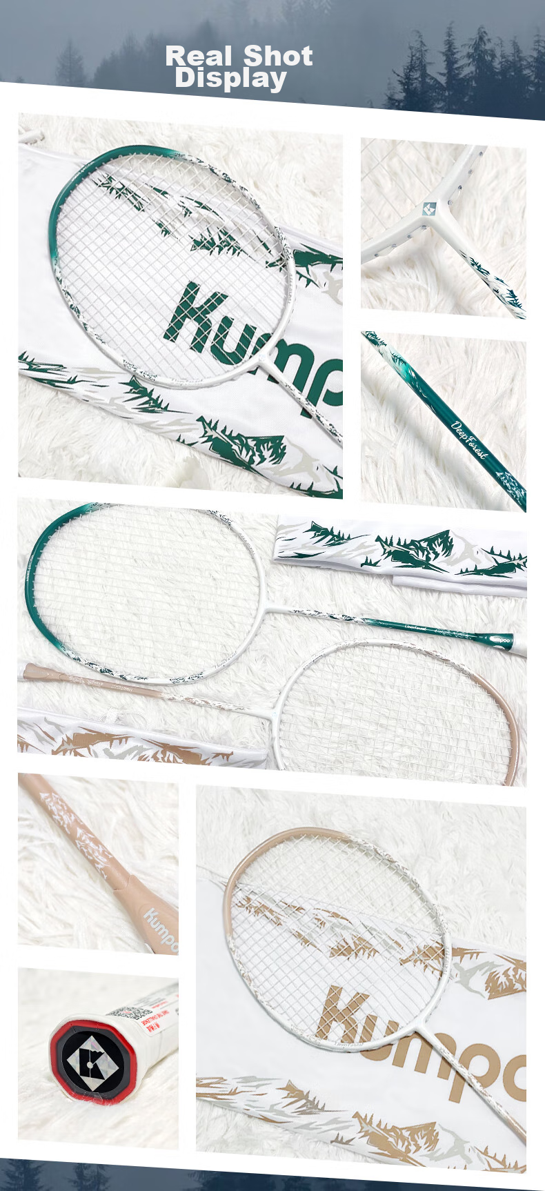 KUMPOO Badminton Racket, Full Carbon, Ultra-Light, Durable, All-Round, Xunfeng Deep Forest, Autumn Brown And White String 2