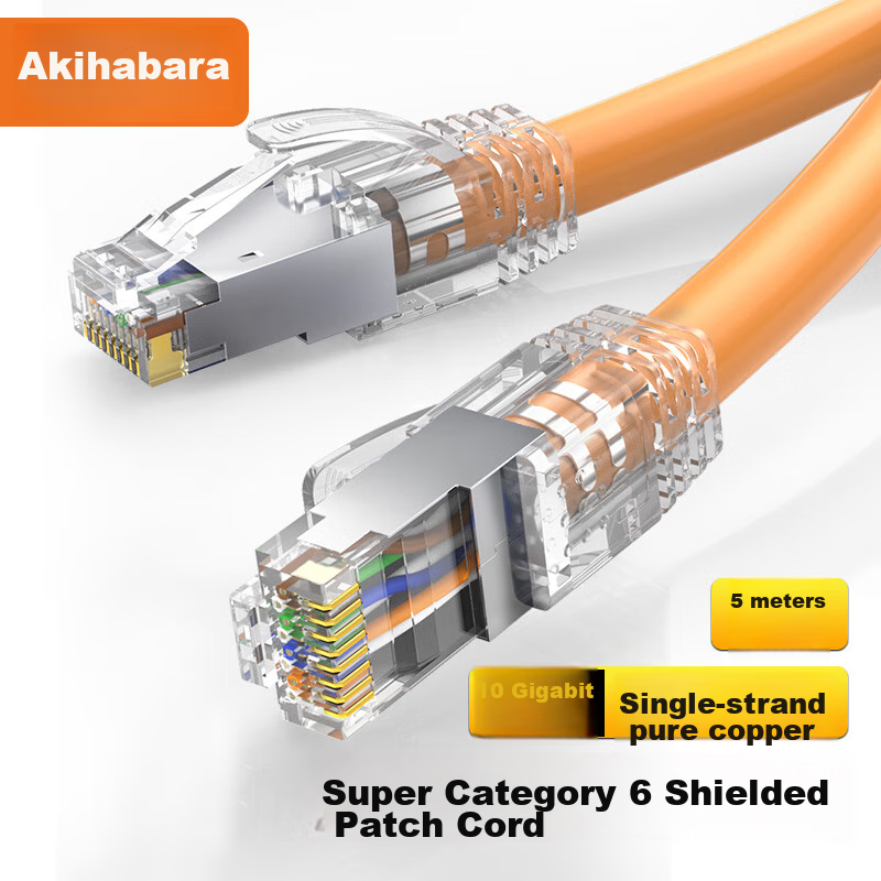 CHOOSEAL Cat6A Ethernet Cable, Single-Strand Pure Copper, Double-Shielded High-Speed Network Patch Cord, 10 Gigabit Network Connection for Broadband Gaming, Finished Cable, Orange, 5 Meters, QS2669C