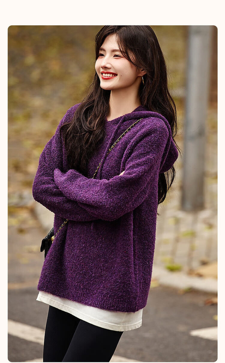 DME "Paper Doll Circle Yarn Sweater" 2025 Winter Hooded Long Sleeve Simple and Comfortable Knit Sweater Women's Top 2