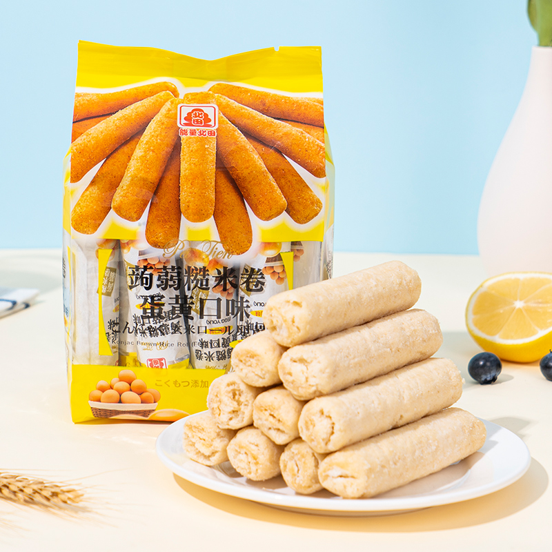 北田中国台湾蒟蒻糙米卷谷物能量棒儿童休闲膨化食品 蛋黄味160g×1袋