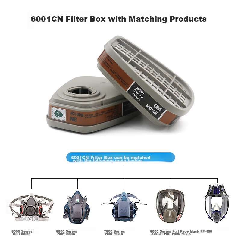 3M 6003CN Gas Filter Cartridge for Respirators, Protection Against Hydrogen Chloride and Organic Vapors, 2 Pieces/Pack