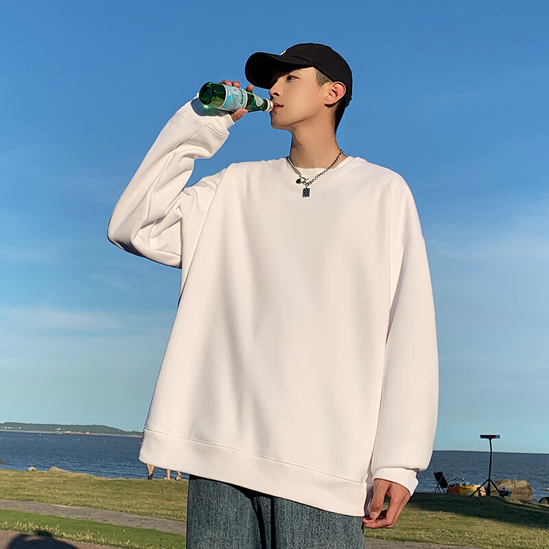Foss Phil American-Style Deconstructed Sweatshirt for Men, Spring And Autumn Casual Regular Shoulder Loose Versatile Long-Sleeve T-Shirt HT25686