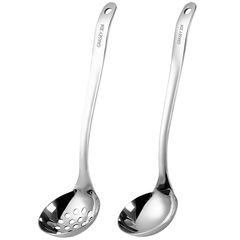 Guangyi 304 Stainless Steel Hot Pot Ladle, Soup Spoon And Strainer Two-Piece Set, Thickened And Extended, One-Piece Long Handle, GY8576
