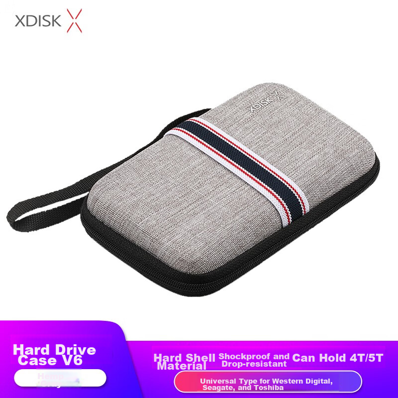 Xiaopan XDISK 2.5-Inch Portable Hard Drive Case V6, Multifunctional Digital Storage Bag, Shockproof And Pressure-Resistant Hard Shell Protective Cover, Portable Digital Bag, Ash Gray
