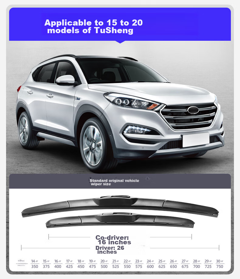 Paisu Windshield Wipers Compatible with 2015-2020 Hyundai Tucson, Original Factory Rubber Strips, Boneless Wipers, Quiet Operation, 26/16 Inches 1