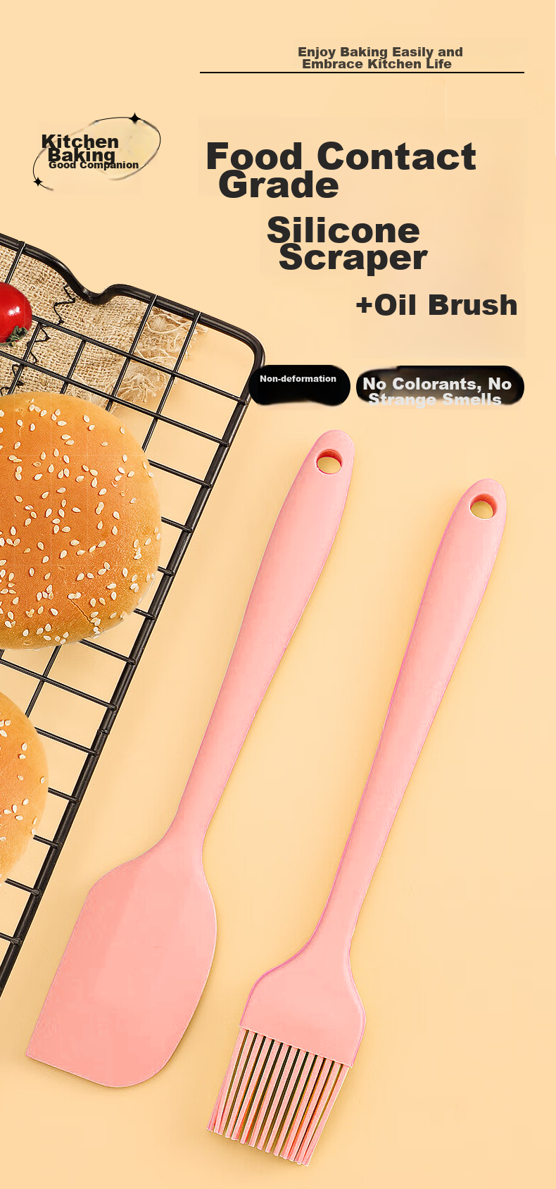 MEIJINJIA Large Silicone Spatula, Baking Tool, Cake Cream Butter Scraper, Oil Brush, Baby Food Tool, Mixing Spoo 1
