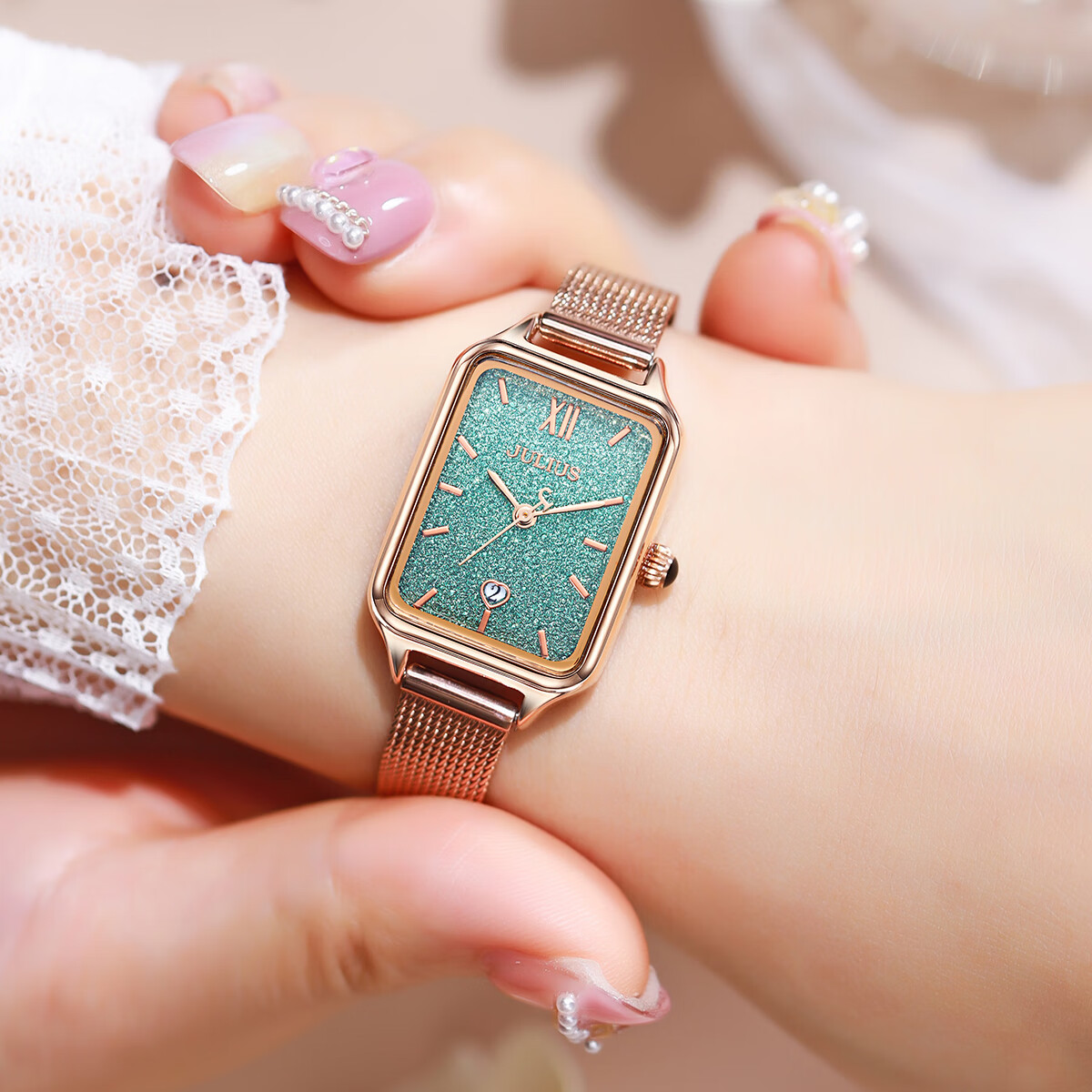Julius Women's Watch Brand New Gradient Starry Sky Calendar Fashion Student Exam Quartz Watch, Starry Green JA-1503B