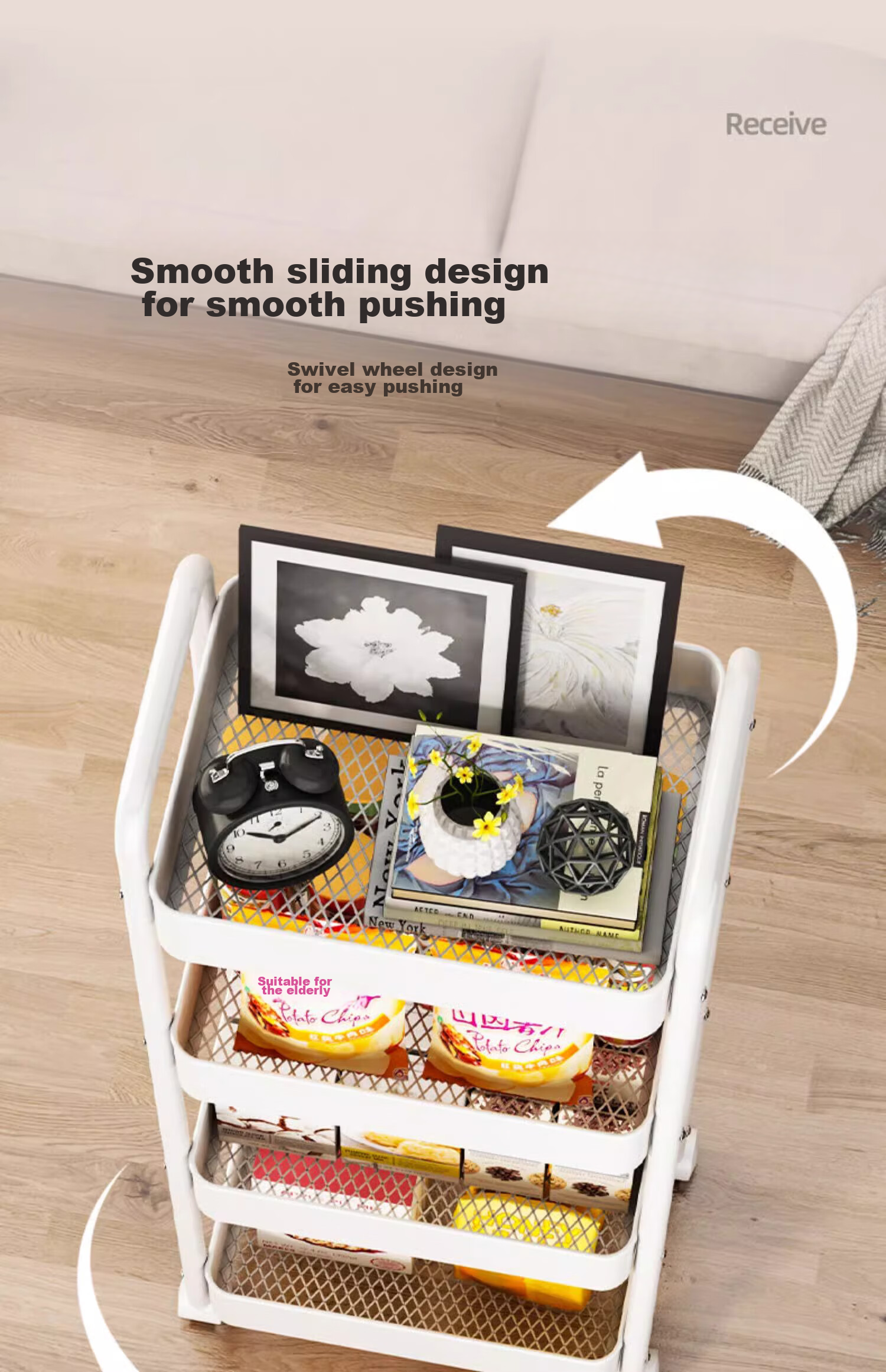 Jiadu Bathroom Storage Rack, Multifunctional Floor-Standing Kitchen Cart, Household Fruit And Vegetable Basket, Multi-Layer Storage Shelf 12