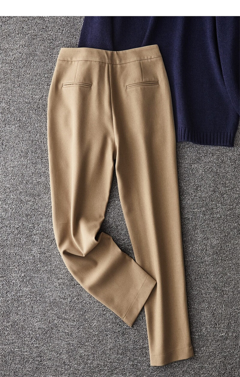 Dme Cropped Pants for Spring And Autumn, New Straight-Leg Suit Pants with Fake Pockets, Casual Trousers for Women, Khaki, S 72