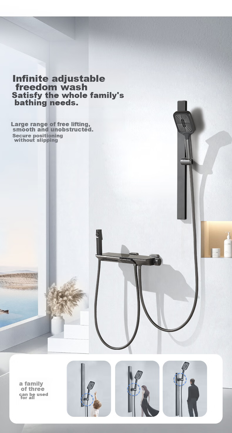 HUIDA Constant Temperature Shower Head Set with Brass Body, Home Bathroom Pressure-Increasing Shower Head Complete Set H-DW699 9