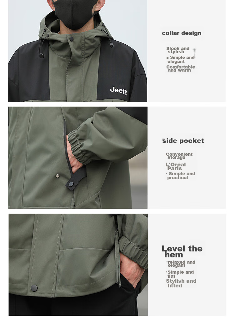 JEEP Men's Jacket, Spring And Autumn Casual Workwear, Loose-Fitting Windbreaker for Couples, Dark Green, Size L 11