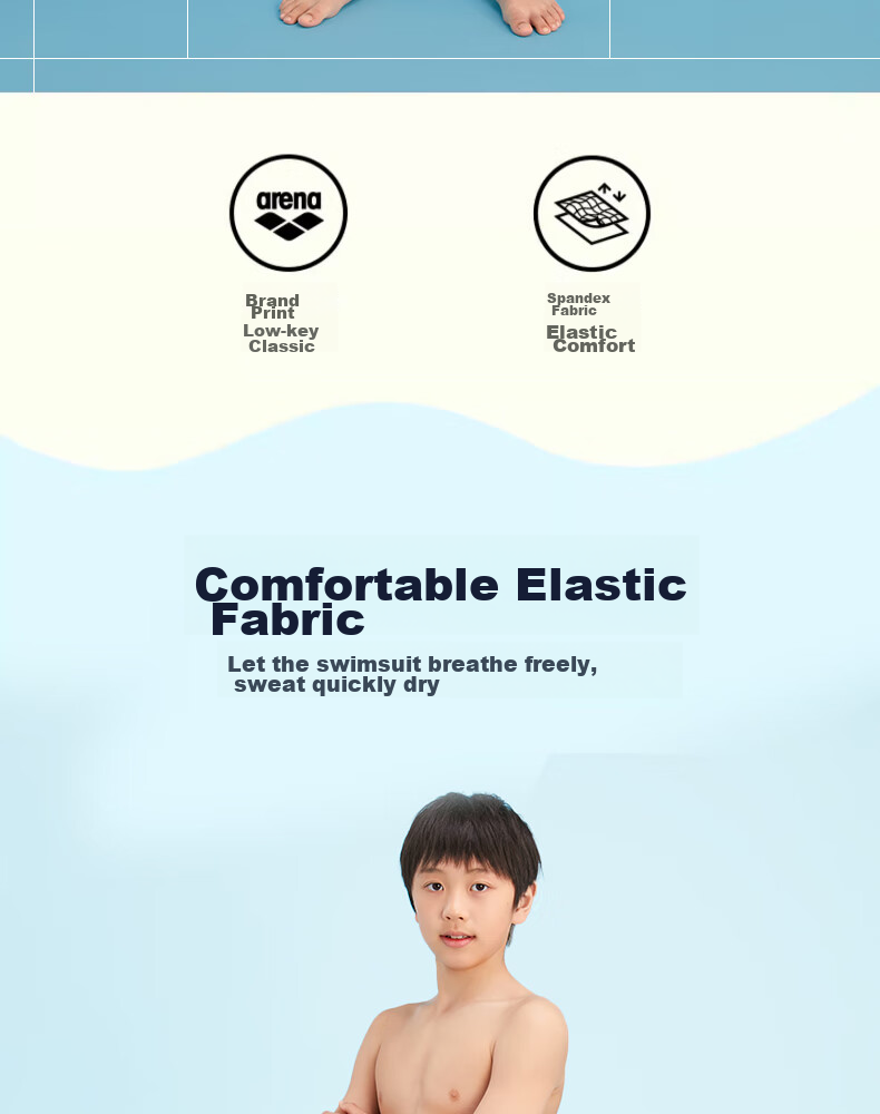 Arena Children's Swim Trunks, Boys' Youth Boxer Shorts, Hot Spring Professional Training Comfortable High-Elasticity Quick-Dry Chlorine-Resistant Swimming Trunks 2