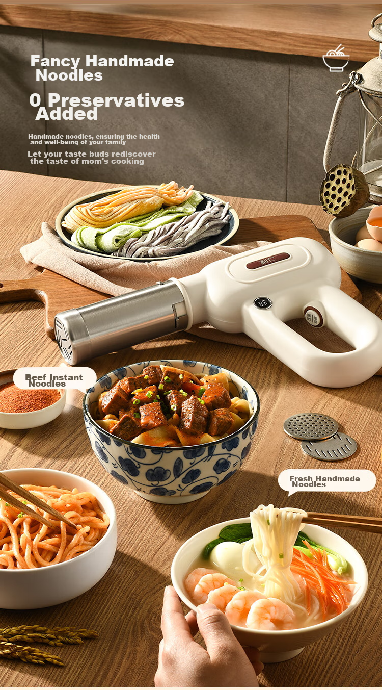 Liven Noodle Maker with Power Display, Home Automatic Wireless Handheld Pasta Press, Electric Youtiao Maker, Stainless Steel Noodle Machine with 5 Mold Types ML-A410 14
