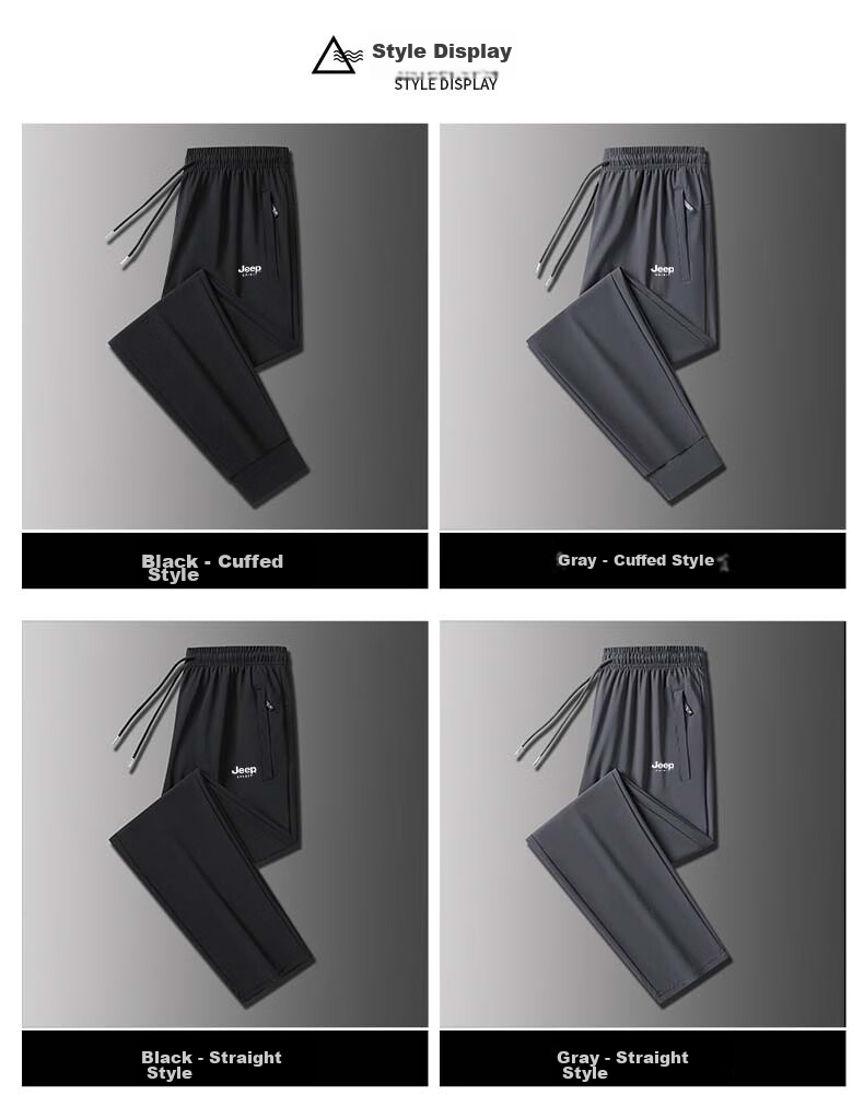 JEEP SPIRIT Men's Casual Pants, Summer Sports Trousers, Ice Silk Quick-Dry Versatile Loose Outdoor Pants, Black Straight Leg, 2XL 9